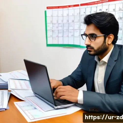 Home 32 비판적 사고와 문제 해결 능력 키우기 - A professional South Asian office environment depicting a thoughtful young Urdu-speaking man in his ...